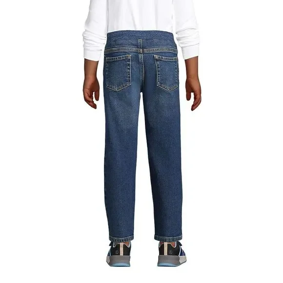 Lands End Boys Small Iron Knee Stretch Pull On Jeans Dark Wash Denim NWT - Picture 2 of 13